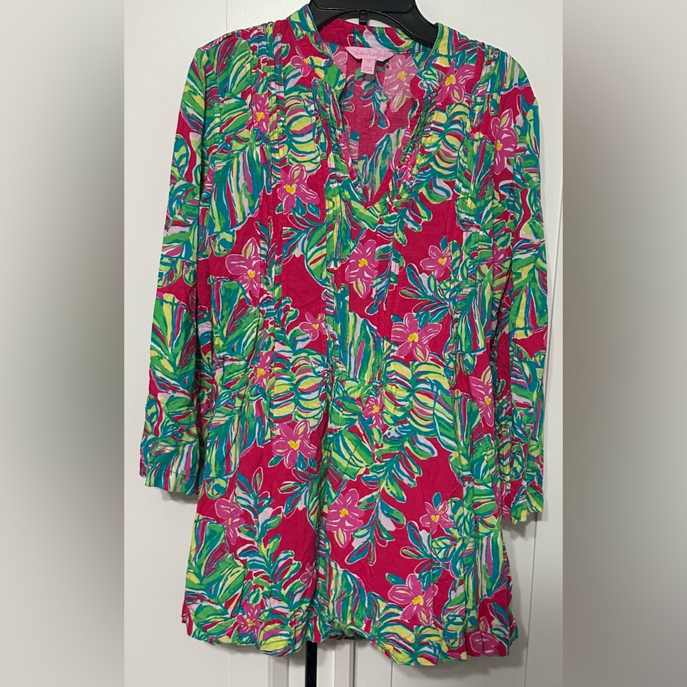 Lilly Pulitzer Pink and Green Floral Tunic Blouse